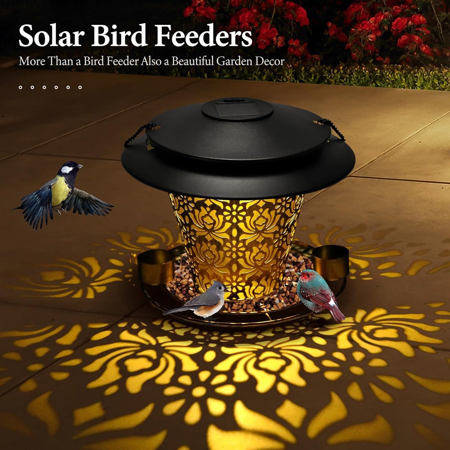 Solar Bird Feeders for Outside Hanging Metal Wild Bird Feeder Solar Lanterns Outdoor Waterproof Garden Decor for Yard Brown