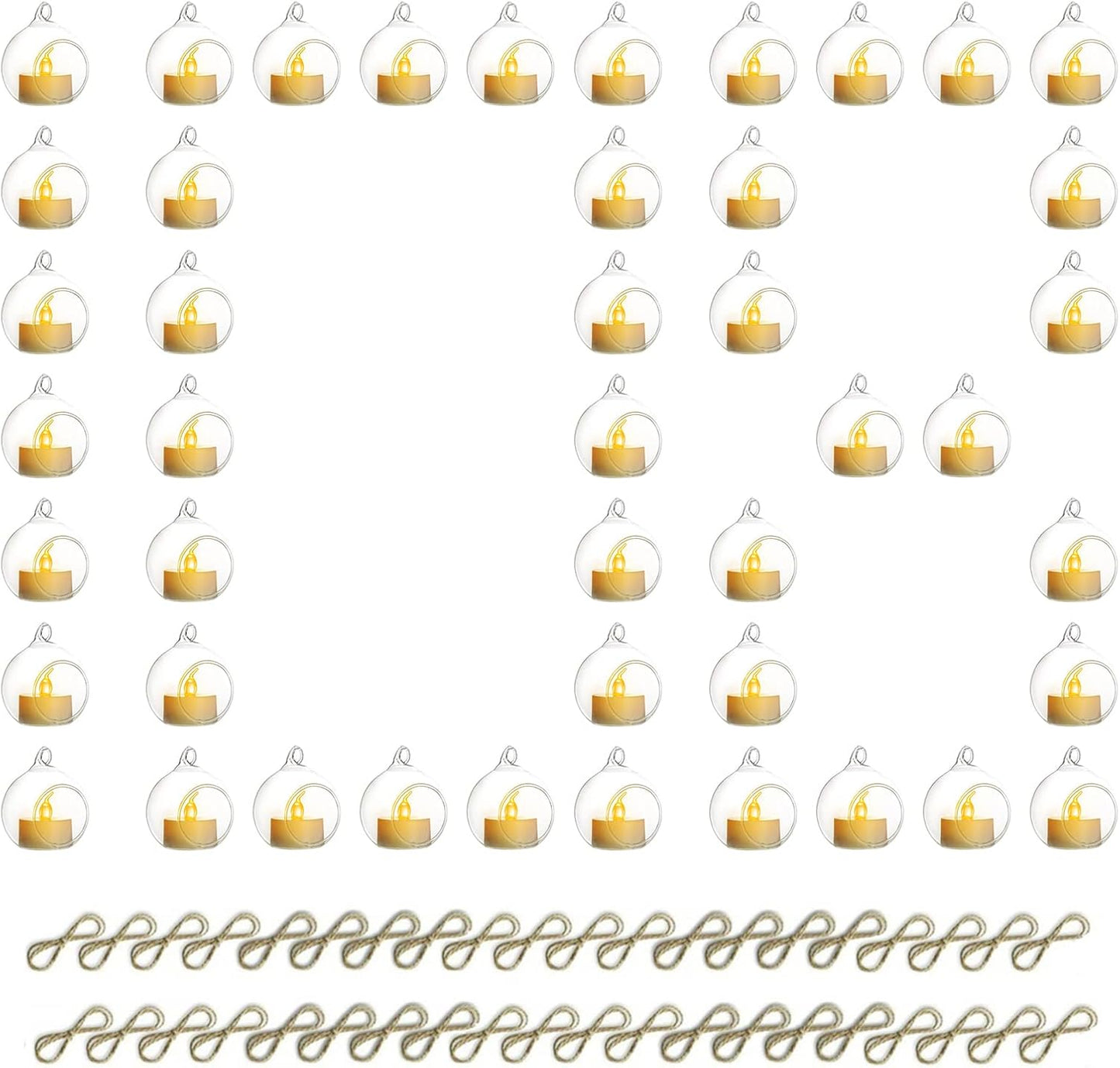 108 Pcs Mini Hanging Tealight Holder with LED Candles, 2.36in Hanging Glass Globes Candle Holder, Hanging Glass Terrarium Glass containers for Wedding Party Tree Decoration (Contains LED Candles)