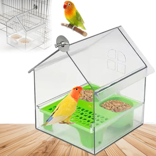 2026 New Pull-Out External Parrot Feeder, Bird Bath for Cage, 7*6*5.5in Bird Feeder House, Transparent Parakeet Cage Accessories, Easy To Fill, Clean, Long-Lasting, for Finch and Hummingbird (Green)