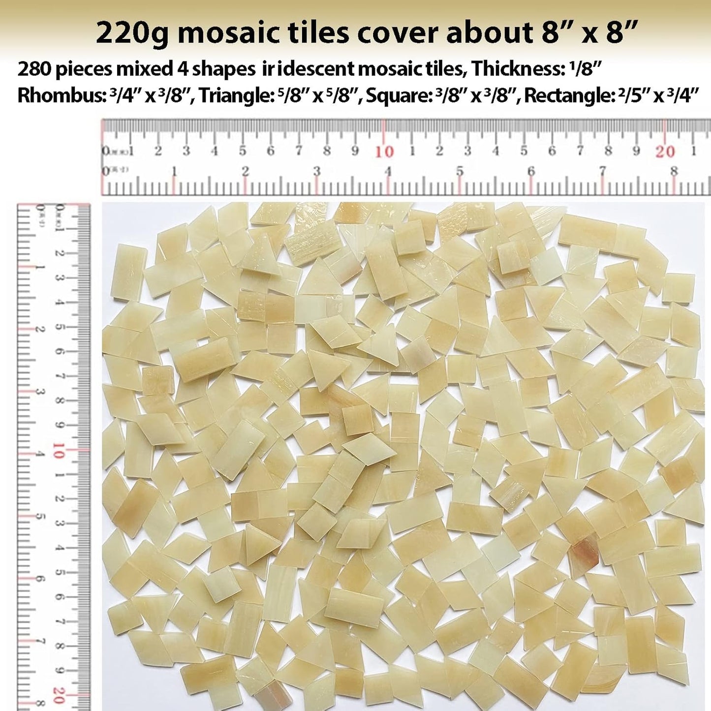 Magic Iridescent Tan Stained Glass Mosaic Tiles for Crafts, Stained Glass Pieces Mosaic Kit for Adults Kids, 280 Pieces Mixed 4 Shapes