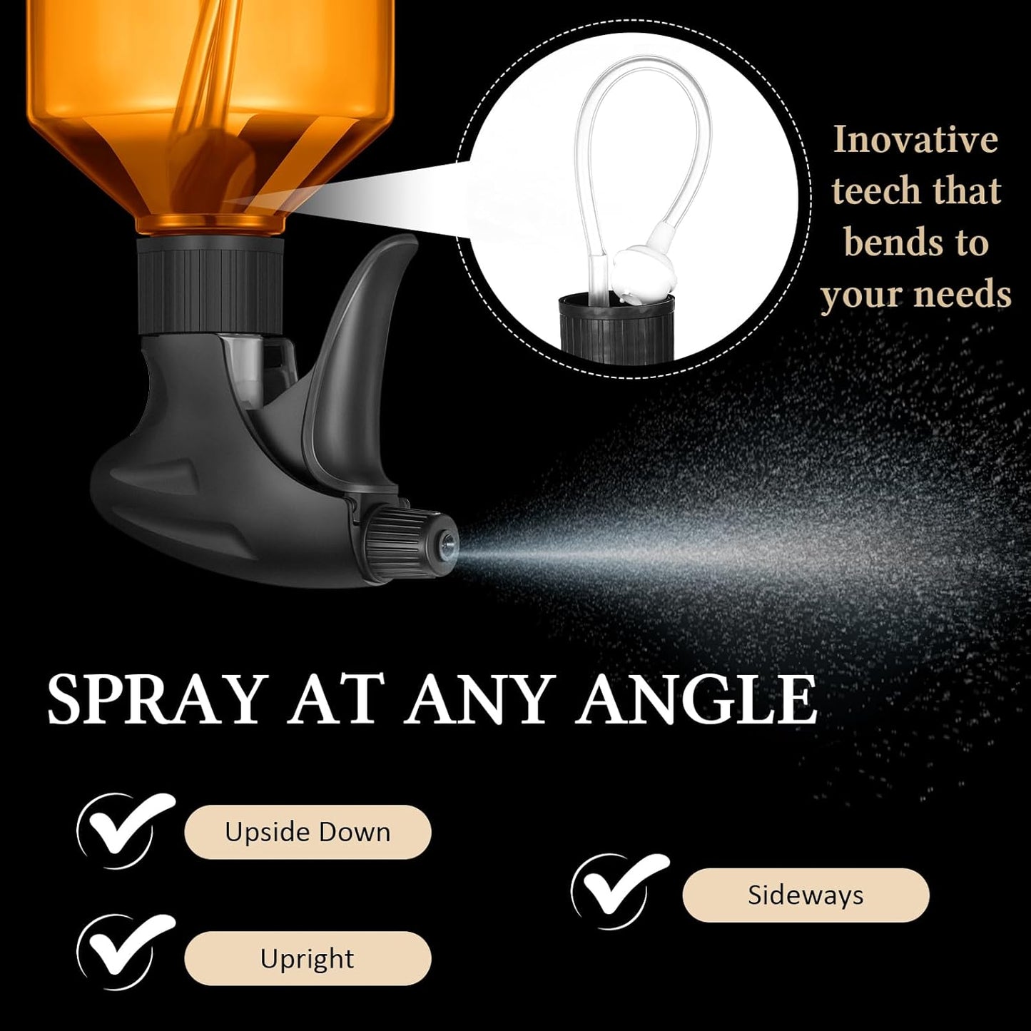 Baderke 2 PCS 360° Spray Bottle, 16 oz Upside Down Spray Bottles, Plastic Spray Bottles is Nice for Plants, Cleaning Solutions, Durable Nozzle w/Fine Mist and Stream Setting (Brown)