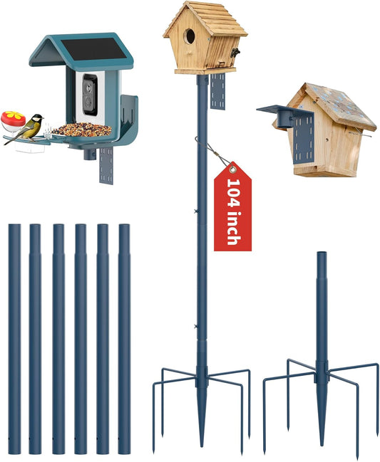Bird Feeder Pole Stand – 104 Inch Height Feeding Station with 1-Inch Dia Heavy Duty for Hanging Feeders, Bird House Pole Mount Kit for Outdoor, Slip-Fit Connection，Blue
