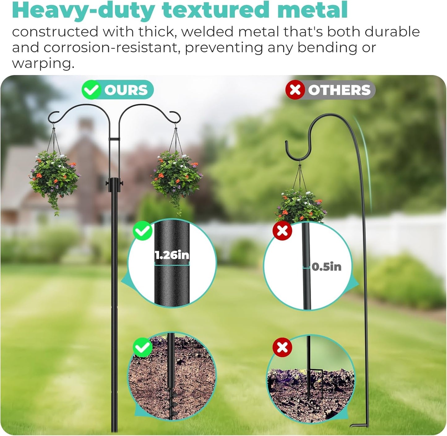 Mrcrafts Bird Feeder Hook for Outdoor, 82 Inch Hevy Duty Bird Feeder Poles, Bird Feeder Stand Station, Garden Hook for Hanging Plants, Lanterns, Hummingbird Feeders