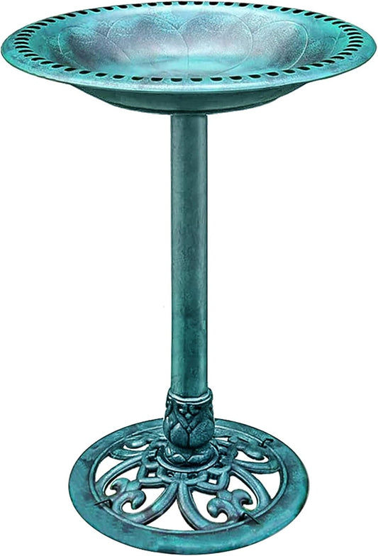 VIVOHOME 28 Inch Height Polyresin Lightweight Antique Outdoor Garden Bird Bath Green