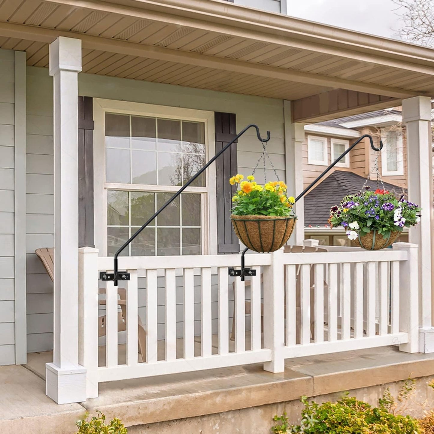 ERYTLLY 2 Packs Extended Rail Hook Fence Deck Bird Feeder Hook 360 Degree Rotary and Length Adjustable Plant Bracket for Feeders, Planters, Suet Baskets, Lanterns, Wind Chimes and More