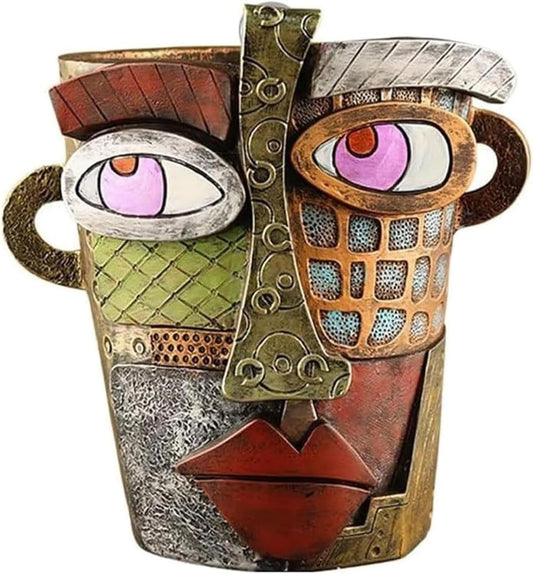 Picasso Pot, Face Planters, Plant Pots Sanxingdui Style, Abstract Head Planter, Handcrafted Planter Resin - Cute and Funky (Retro)