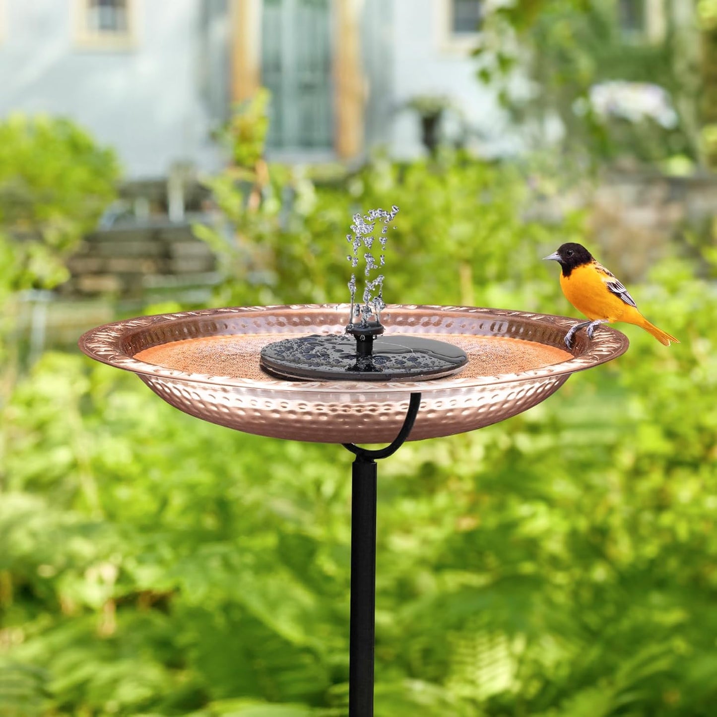 Good Directions Polished Copper Bird Bath with Fountain on Garden Pole 18"