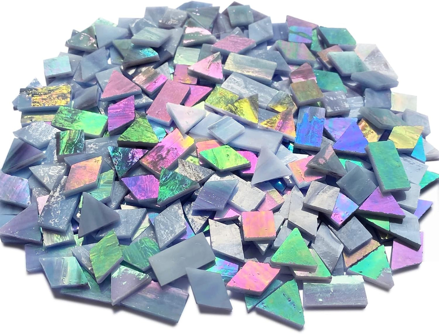 Iridescent Gray Stained Glass Mosaic Tiles for Crafts, 280 Pieces Mixed 4 Shapes Tiffany Stained Glass Sheets for Mosaic Projects