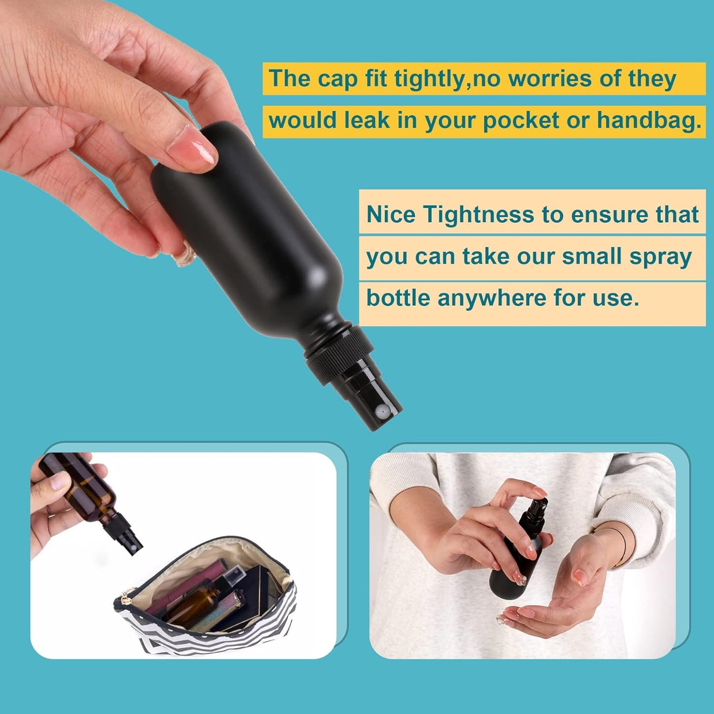 Frosted Black Glass Small Spray Bottle 2 oz 24 Packs,Fine Mist Sprayer Small Clear Bottles,Refillable Containers mini spray bottles for Cleaning Solutions and Skin Care (Frosted Black 24pcs)