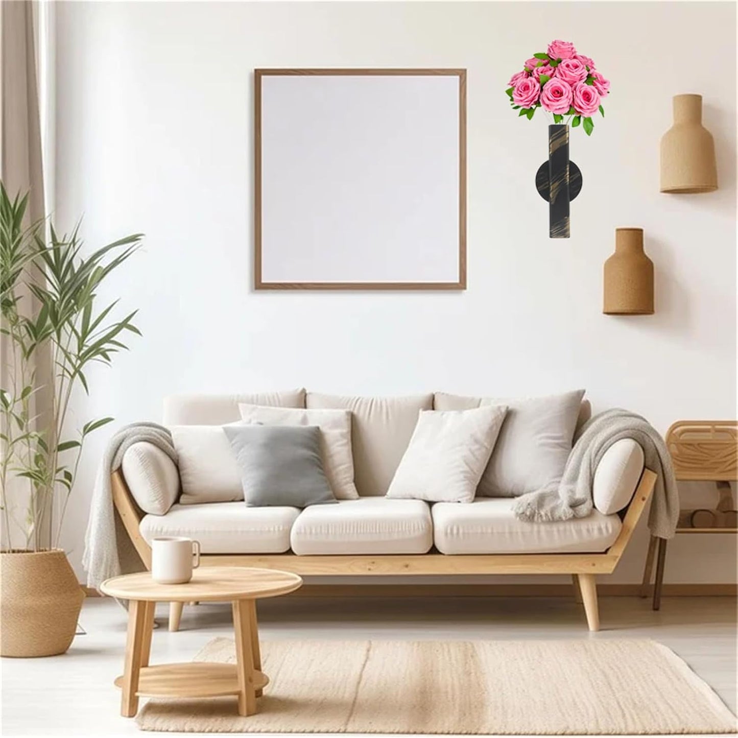 Self Adhesive Wall Vase Metal Tube Decoration Holder Used to Display Dried Flower, Faux Flowers, Fake Flowers, Also Suitable for Cemetery Memorial Decoration (1 Pcs Black and Gold Stripe)