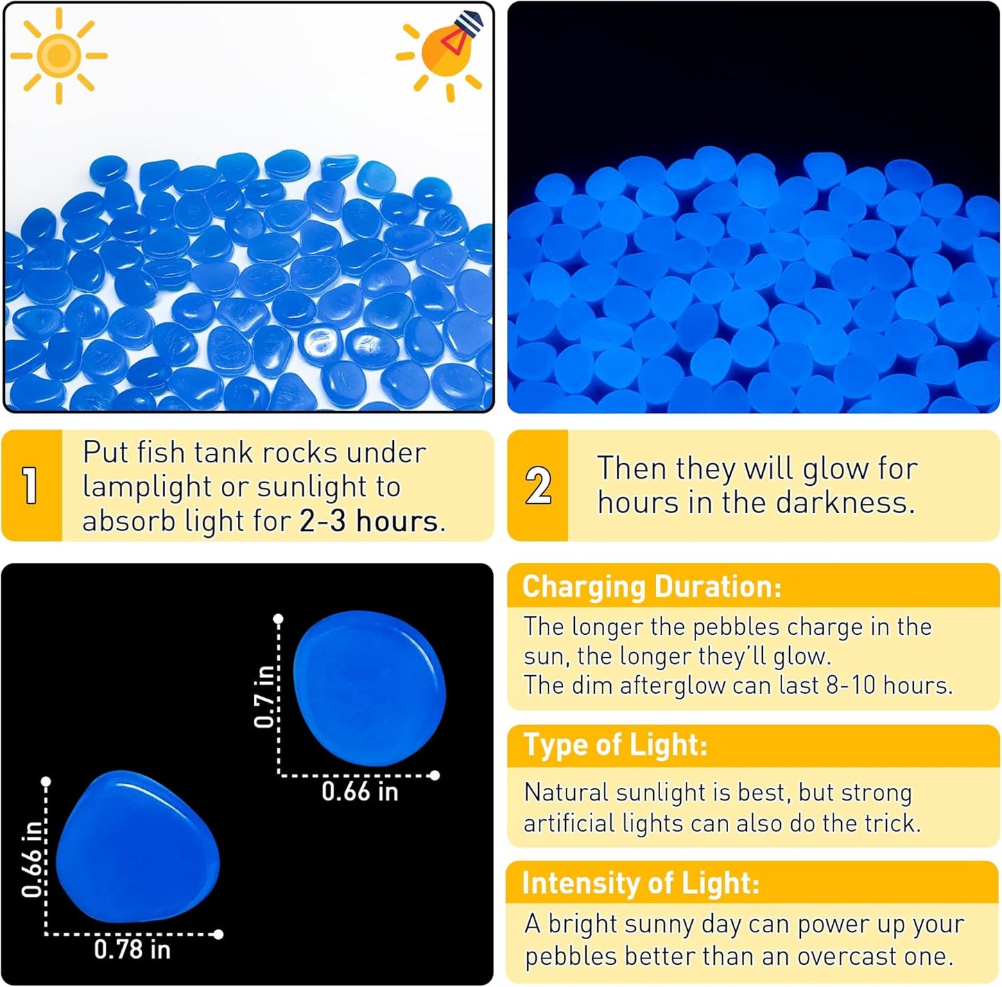 Glow in The Dark Fish Tank Rocks,Blue Glowing Rocks Stones Resin Glow in Dark Pebbles for Outdoor Garden, Fish Tank, Aquarium, Landscaping,Driveway Decoration,11 oz