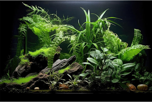 Aquarium Background Freshwater Green Plants Terrarium Background Aquatic Underwater Sea Grass Tank Background Wood Root Rock with Moss Jungle Style Fish Tank Background Poster Wallpaper 72x18in