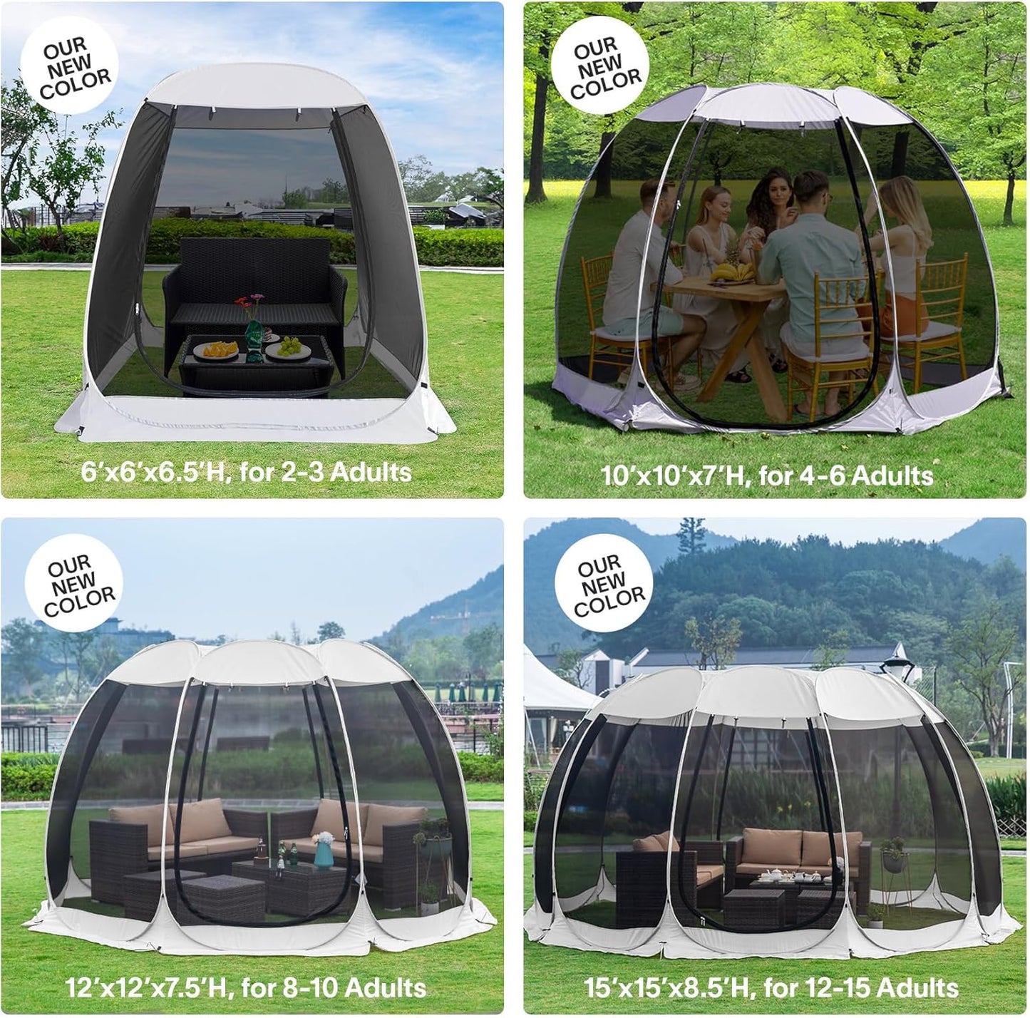 Alvantor Screen House Gazebo, 6-10-15 Person Pop Up Igloo Screened Canopy Tent with Mosquito Netting Sides, Instant UV Resistant Sun Shelter for Garden, Patio, Backyard