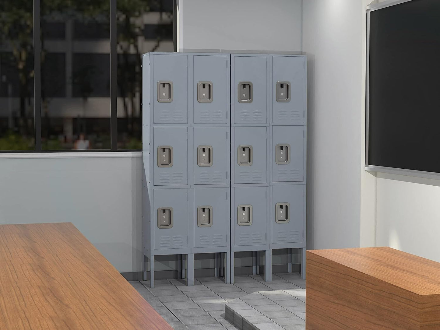 Metal Locker for School Home Office Gym, Steel Storage Lockers for Employees Students, 3 Tier Metal Storage Locker Cabinet with 3 Doors (Grey)
