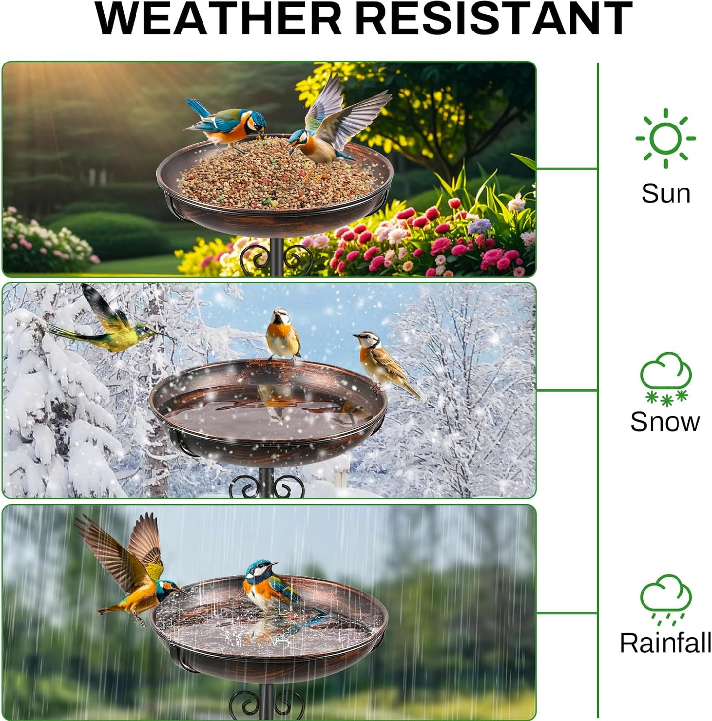 Metal Bird Bath for Outside, Vintage Freestanding Birdbaths with Metal Stake, Upgraded 5 Pronged Base Birdfeeder Feeder Bowl for Outdoors Garden Patio Yard Lawn Decor (Vintage Bronze)