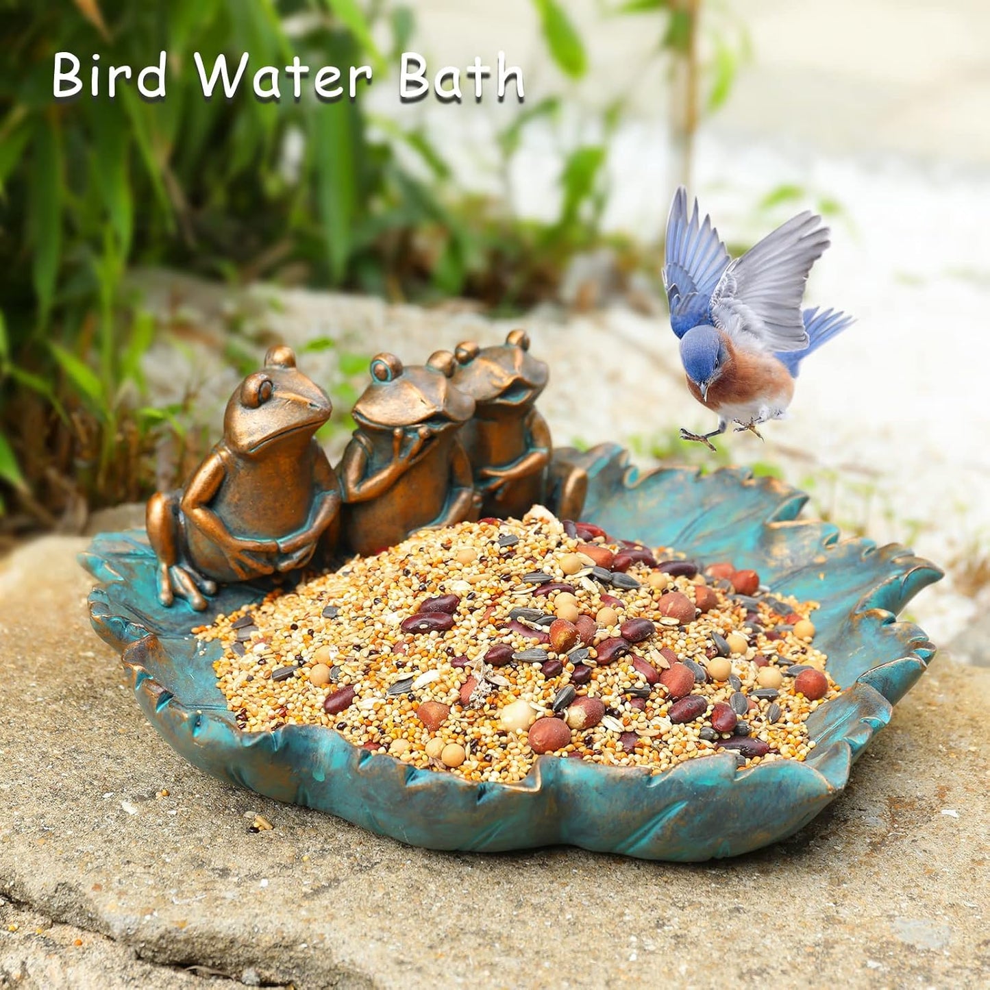MUMTOP Bird Baths for Outdoors, Antique Outdoor Garden Bird Bath Resin Birdbath Bowl with Vintage Frogs Ornament for Outside Yard Table Decor