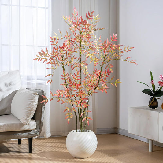 4.6ft Faux Bamboo Tree Artificial Nandina Tree Artificial Indoor Plants Realistic Fake Potted Tree with 800+ Leaves, Cement Planter - Home Office Decor Perfect for Housewarming Gift No Planter