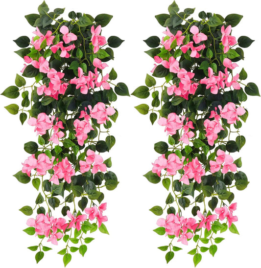 Artificial Hanging Flowers Bougainvillea, UV Resistant Fake Plastic Faux Flower Fabric Vine for Indoor Outdoor Garden Porch Eave Wedding Wall Décor