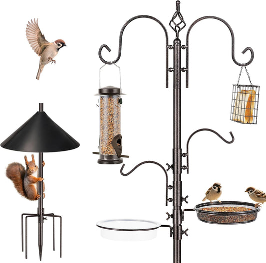 ERYTLLY Bird Feeders Bird Feeding Station Kit Bird Feeding Pole Wild Bird Feeder Hanging Kit with Squirrel Guard Baffle Suet Cage Tube Bird Feeder Planter Hanger Multi Feeder for Attracting Wild Birds