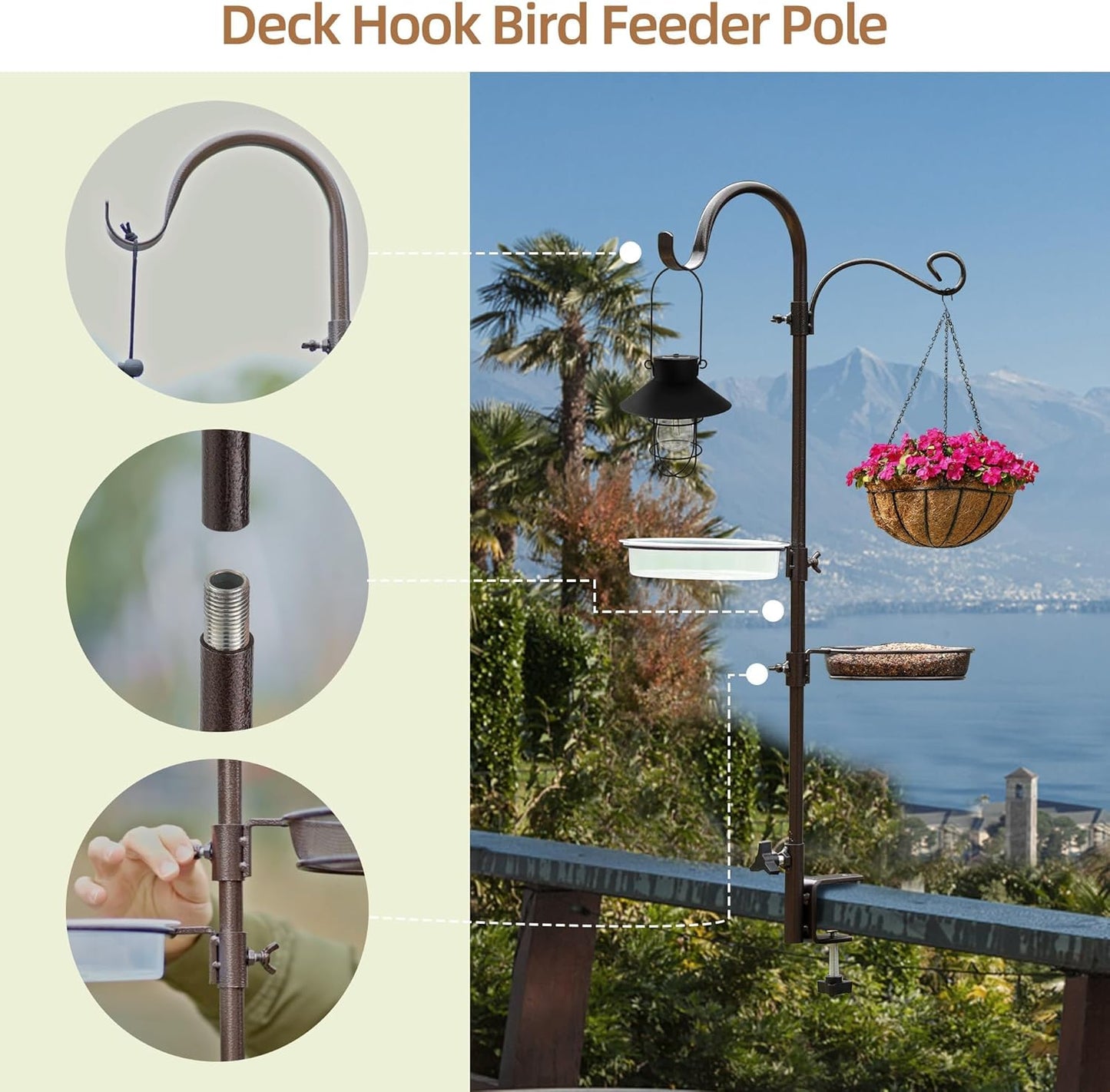 ERYTLLY Deck Hook Bird Feeder Pole Bird Feeder Porch Multi Hook Bird Feeding Station Kit Multi Feeder Hanging Kit Premium Bird Bath for Attracting Wild Birds Bird Feeder Planter Hanger