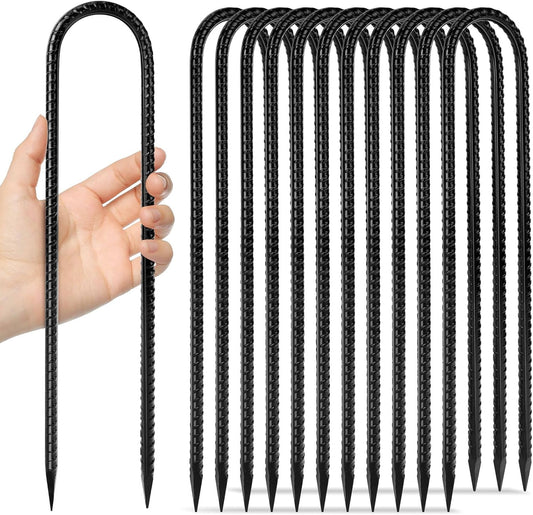 12 inches 12-Pack Trampoline Stakes Anchors High Wind Stake Heavy Duty U Hooks for Ground Lawn Garden Yard Stakes for Decorations Swing Set Shed
