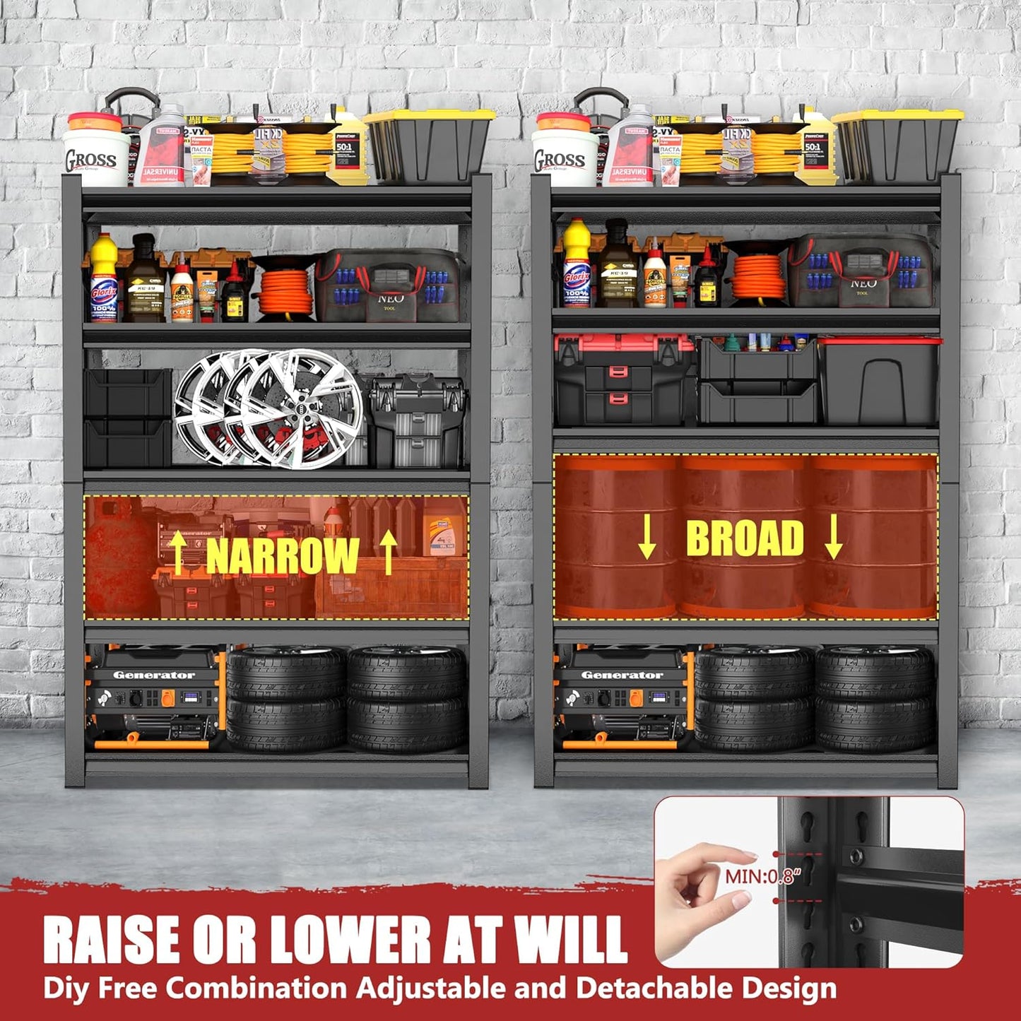 47.2" W Garage Shelving Heavy Duty Storage Shelves 5 Tier Adjustable Heavy Duty Shelving 4000LBS Metal Shelves for Garage Storage Rack Utility Rack Industrial Shelf 72" H x 47.2" W x 23.6" D