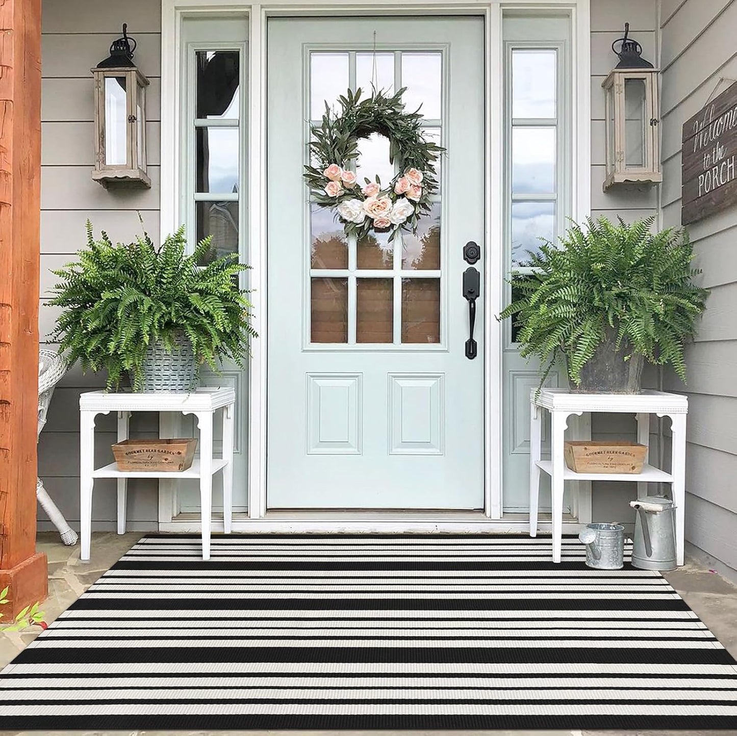 IOHOUZE Black and White Striped Rug 4'x6' Outdoor Rugs, Washable Area Rug for Double Front Door, Large Patio Rug Outdoor Indoor, Doormat for Entryway Porch Entrance