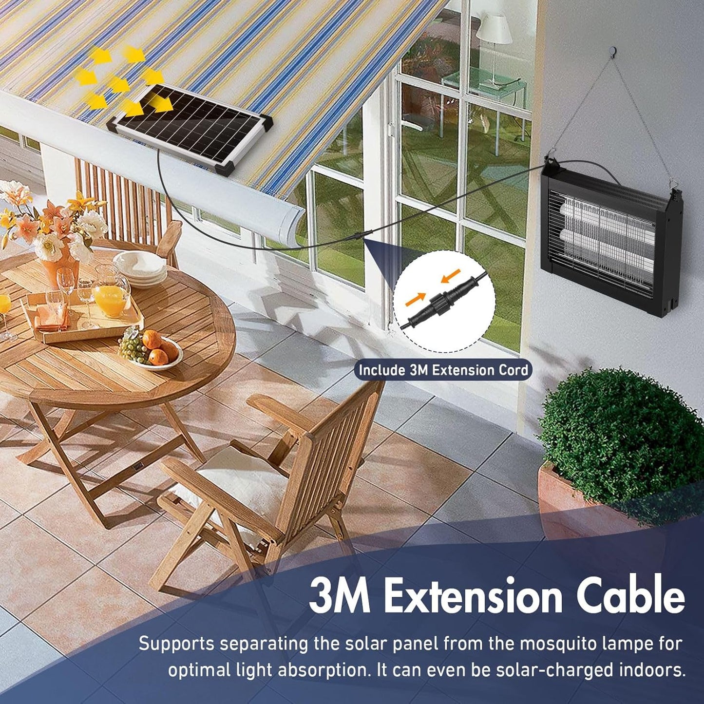 Solar Bug Zapper Outdoor, Jinyeda 4500V Rechargeable Mosquito Zapper 4000mAh Battery, Detachable Solar Panel, Waterproof Mosquito Killer, Cordless Fly Insect Zapper for Indoor Patio Garden Camping