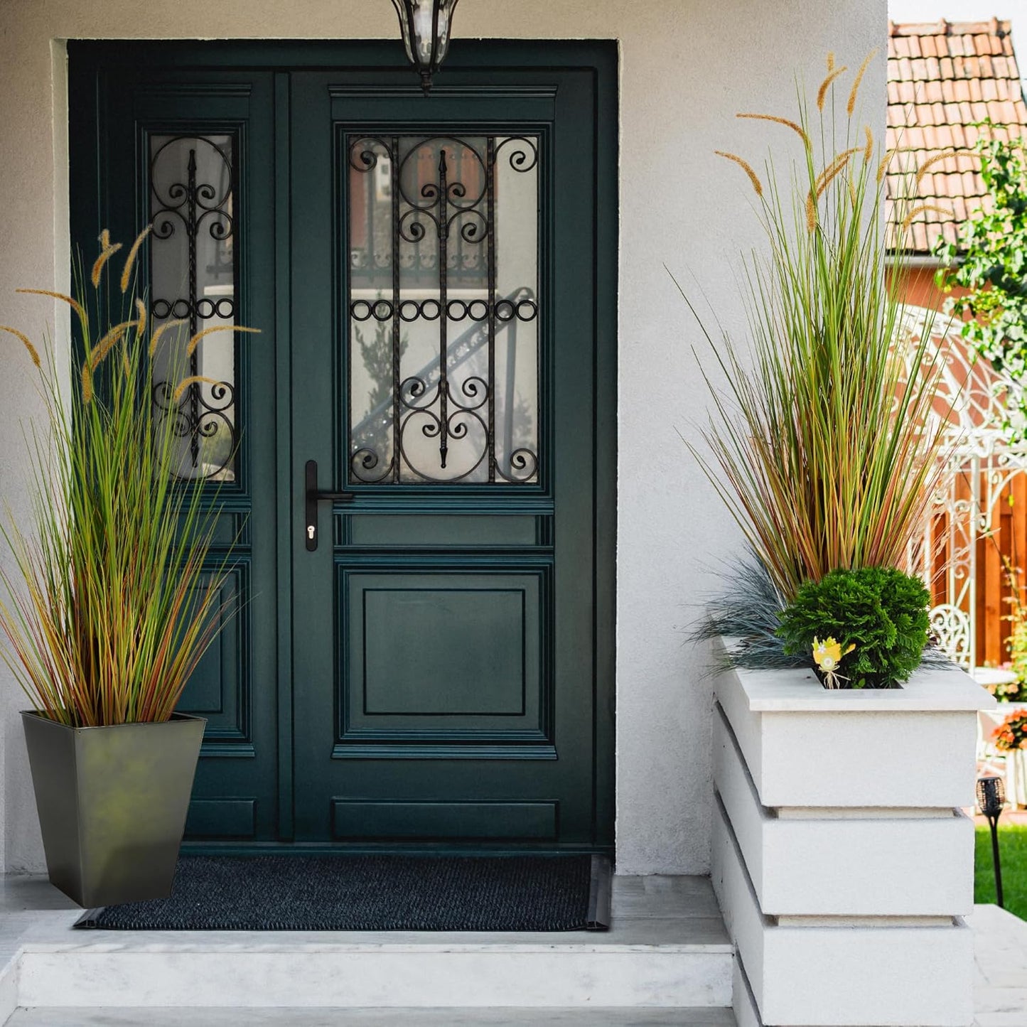 KOL Artificial 5ft 2-Pack Horsetail Reed Grass, 59in Tall Artificial Indoor Outdoor Fake Grass Plant, Home Office Décor Artificial Plants in Pot Faux Plant Greenery, Wedding Decor - Yellow