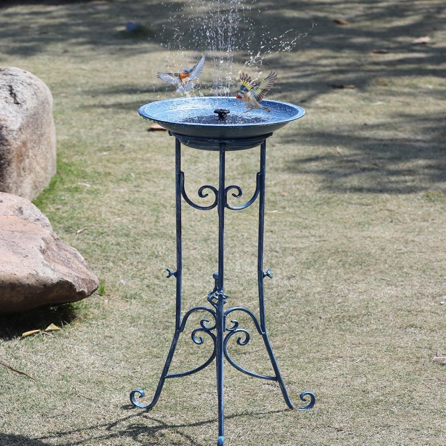 Solar Bird Bath for Outside, Metal Birdbath Stand and Solar Fountain Bird Bath Bubbler Combo Set, Solar Birdbaths for Outdoors Garden Lawn Yard Decor
