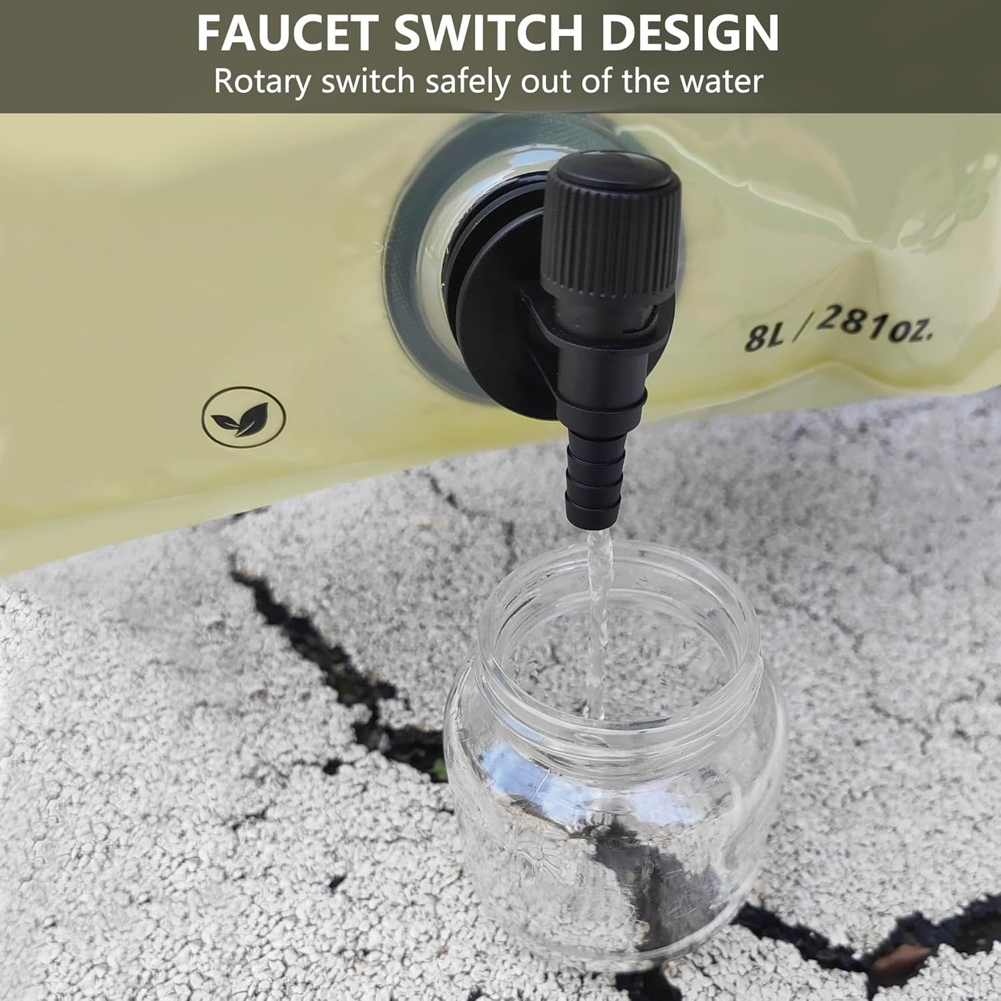 Collapsible 8L Water Storage Bag, BPA-Free Portable Folding Water Jug with Adjustable Faucet, Leakproof Emergency Water Bag for Camping, Hiking, Riding, Outdoor Sport (BEIGE&GREEN, 4)