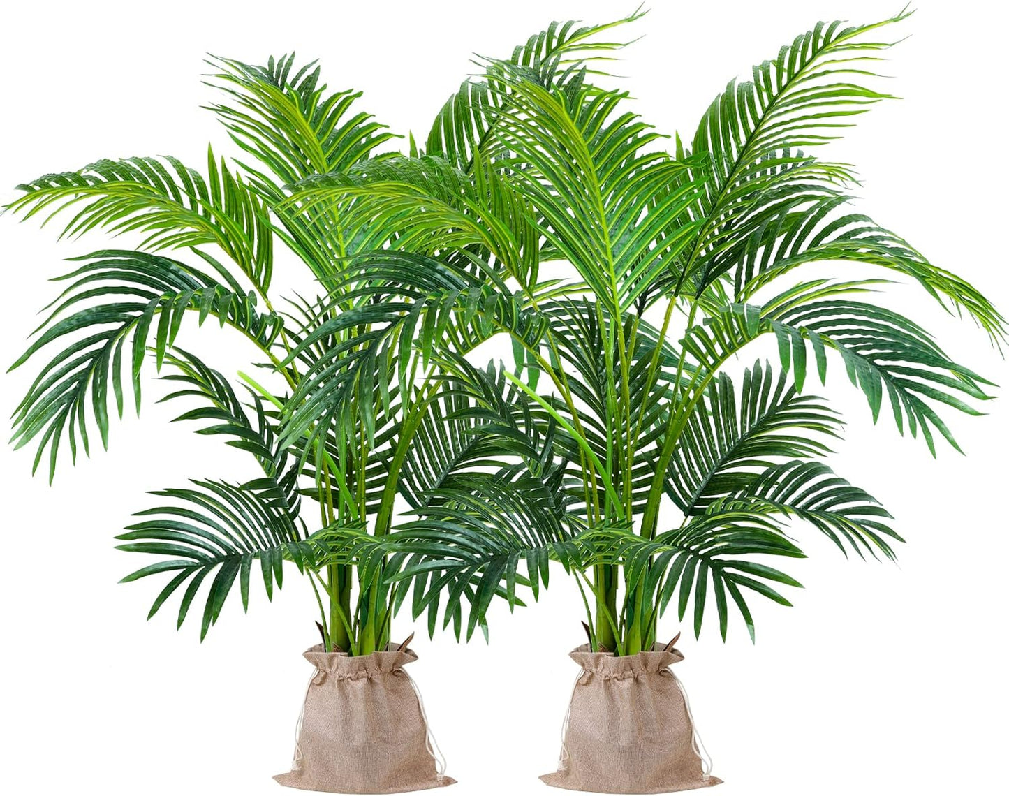 Worth Garden 4ft Artificial Areca Palm Plant 2 Packs in Pot, Fake Cane Palm Silk Tree Indoor Outdoor, Dypsis Lutescens, 47in Lifelike Faux Silk Plant Home Decor, Two Linen Bags Included