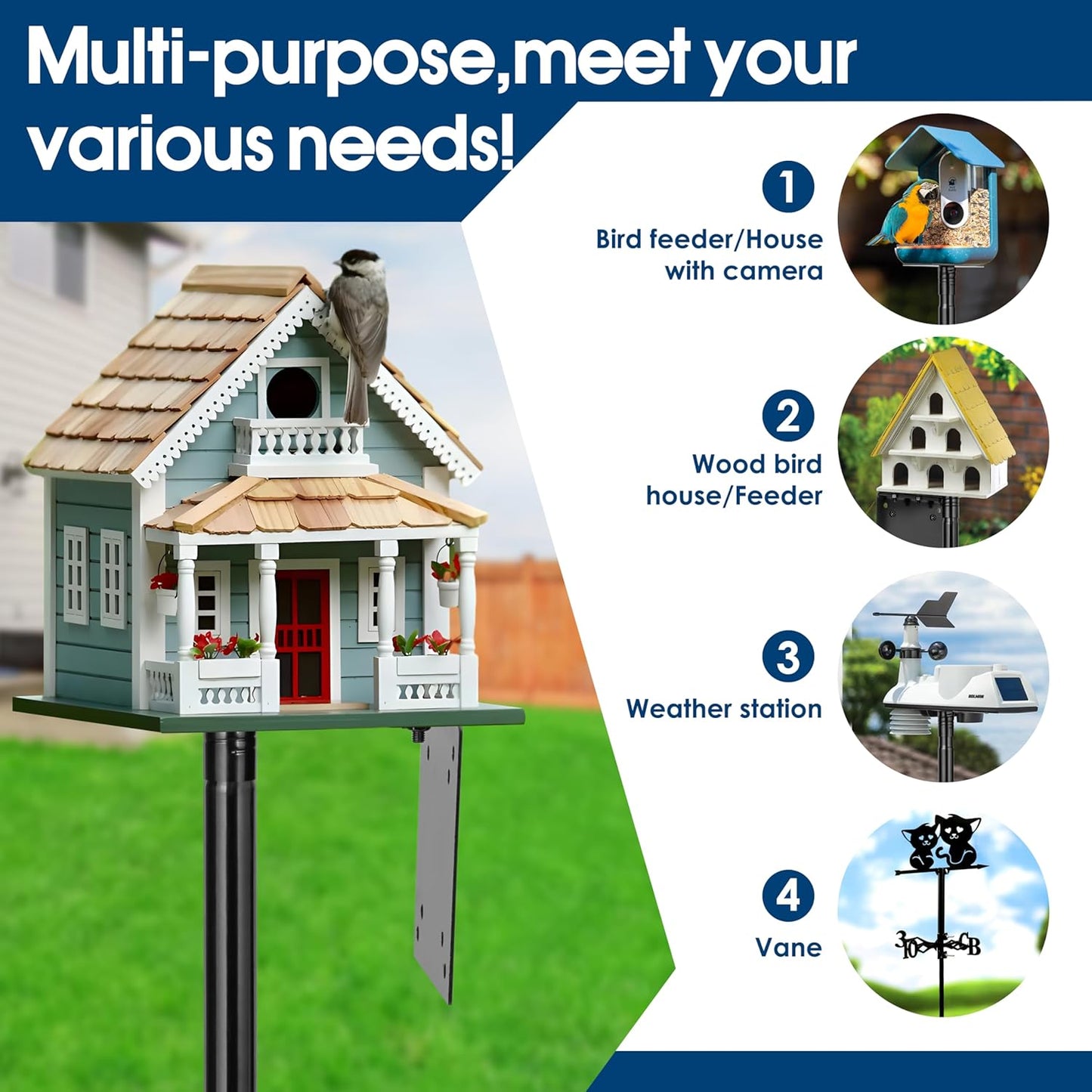Ottsuls 2 Pack 109 Inch Heavy Duty Bird Feeder Pole Kit for Wild Birds, with 5-Prong Base Feeding Station, Adjustable Birdhouse Stand