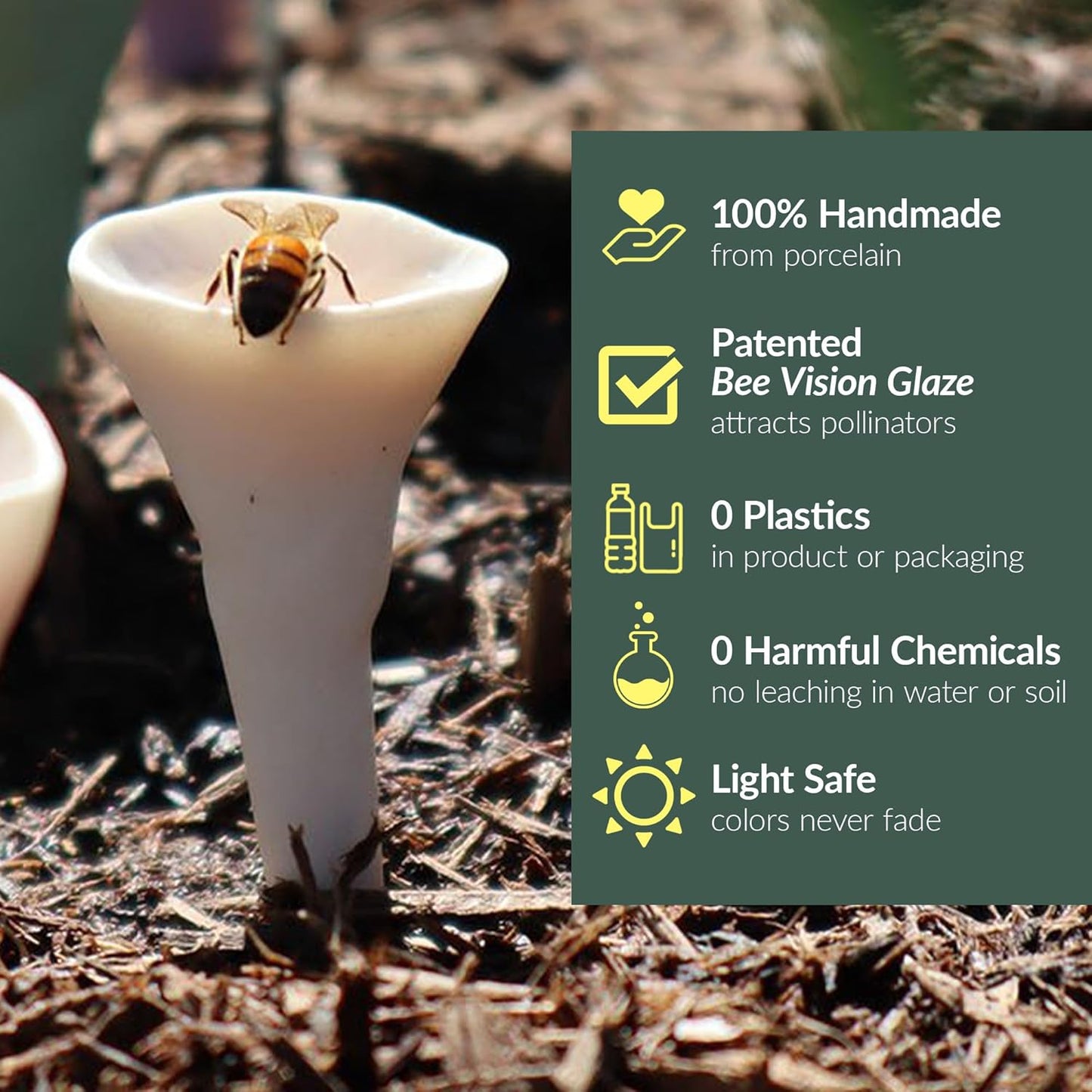 5 Pack, Bee Watering Station, 100% Handmade from Porcelain, Bee and Butterfly Feeder for Garden, Outdoor Feeder for Thirsty Pollinators, Plastic Free, Pollinator Attracting Glaze (5, Agave)