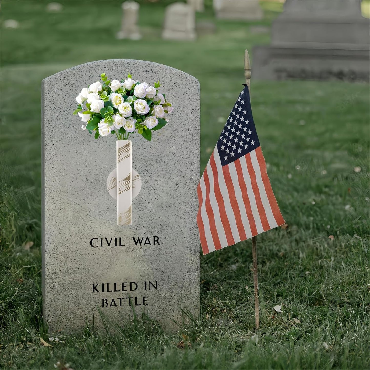 Self Adhesive Wall Vase Metal Tube Decoration Holder Used to Display Dried Flower, Faux Flowers, Fake Flowers, Also Suitable for Cemetery Memorial Decoration (1 Pcs White Gold Stripe)