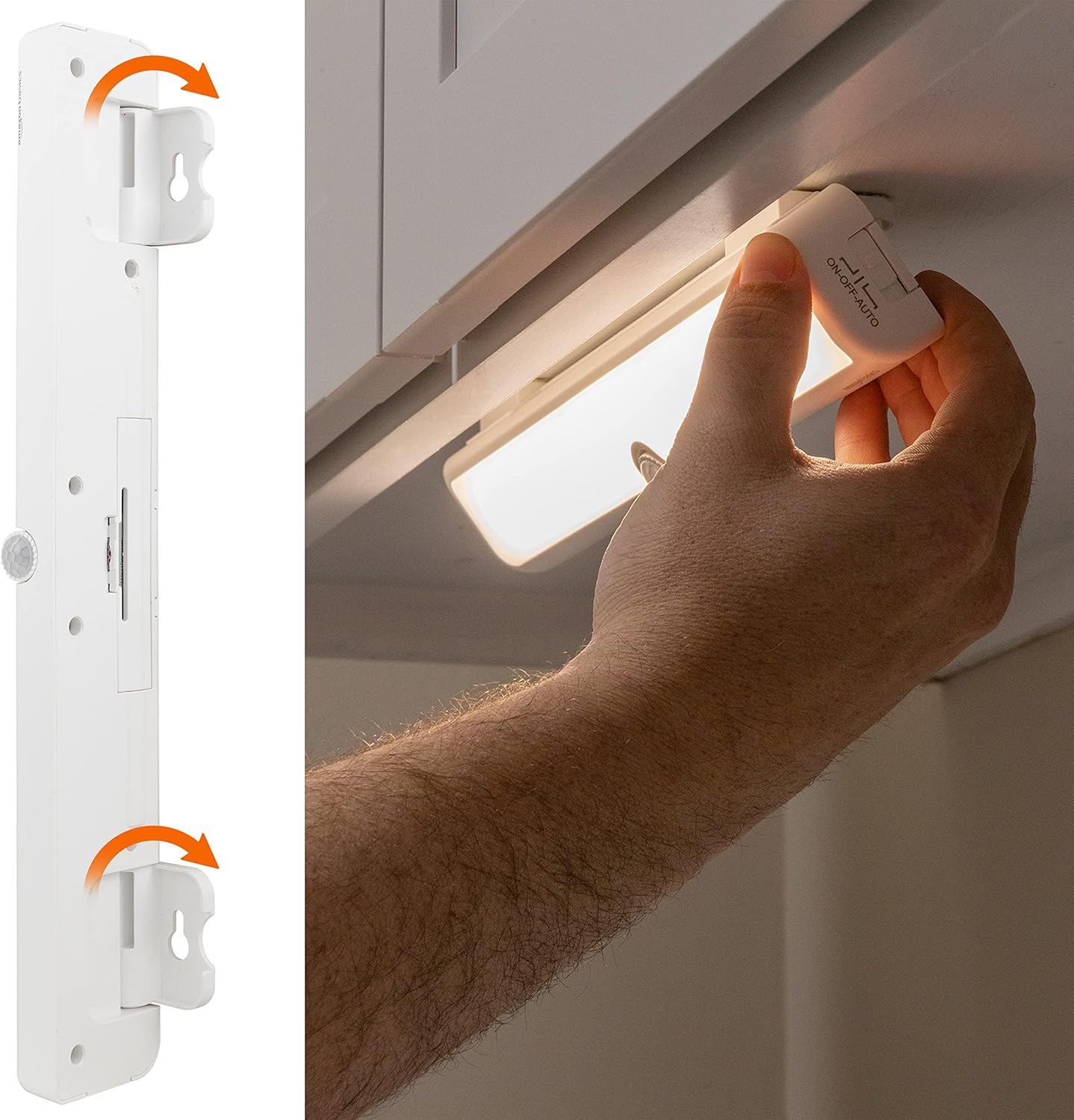 Amazon Basics LED USB/Battery Operated Light Bar, Swivel Motion Sensor, Stick on Lights, 250 Lumens, 12 Inches, Under Cabinet Lighting, Closet, Kitchen, 2 Pack, White