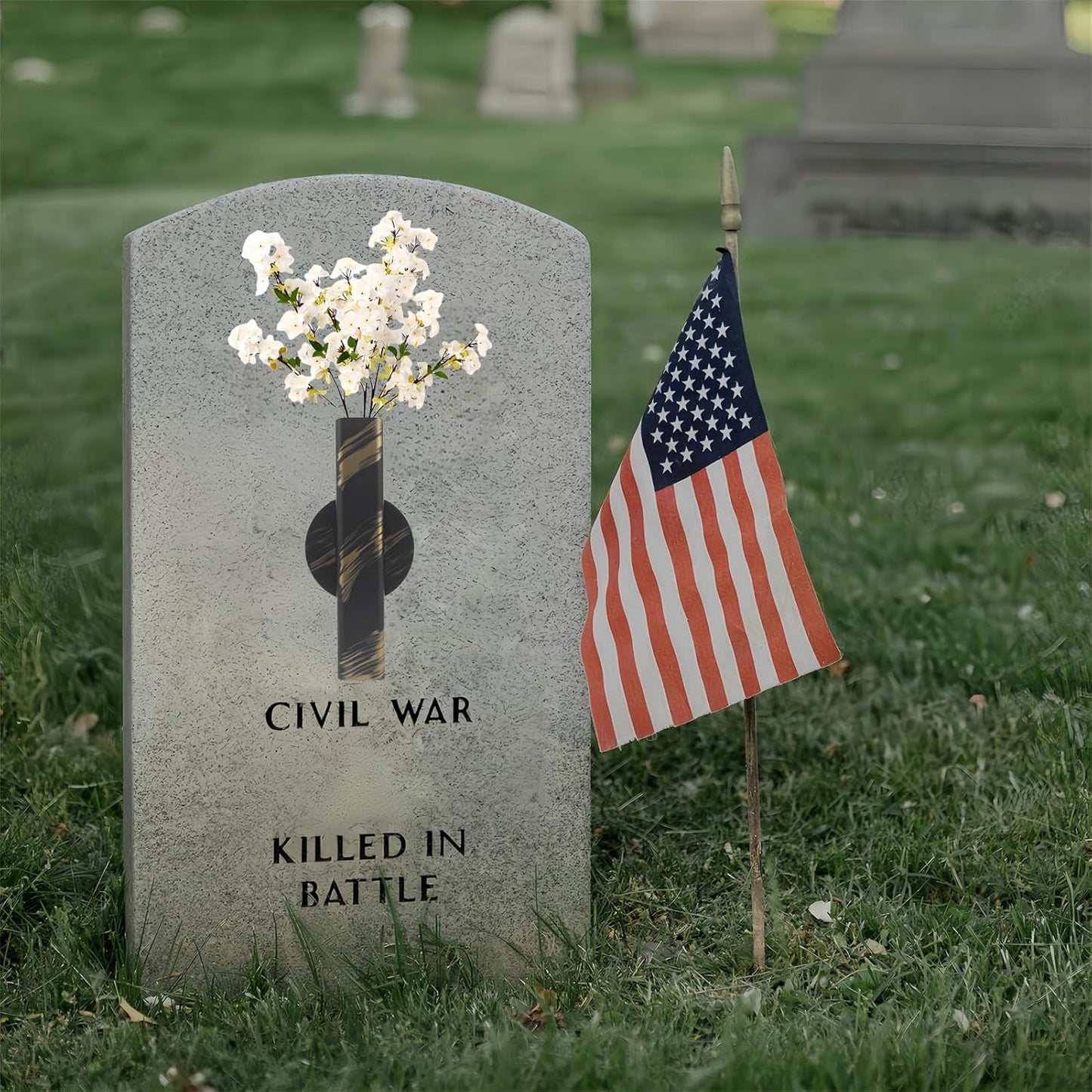 Self Adhesive Wall Vase Metal Tube Decoration Holder Used to Display Dried Flower, Faux Flowers, Fake Flowers, Also Suitable for Cemetery Memorial Decoration (1 Pcs Black and Gold Stripe)