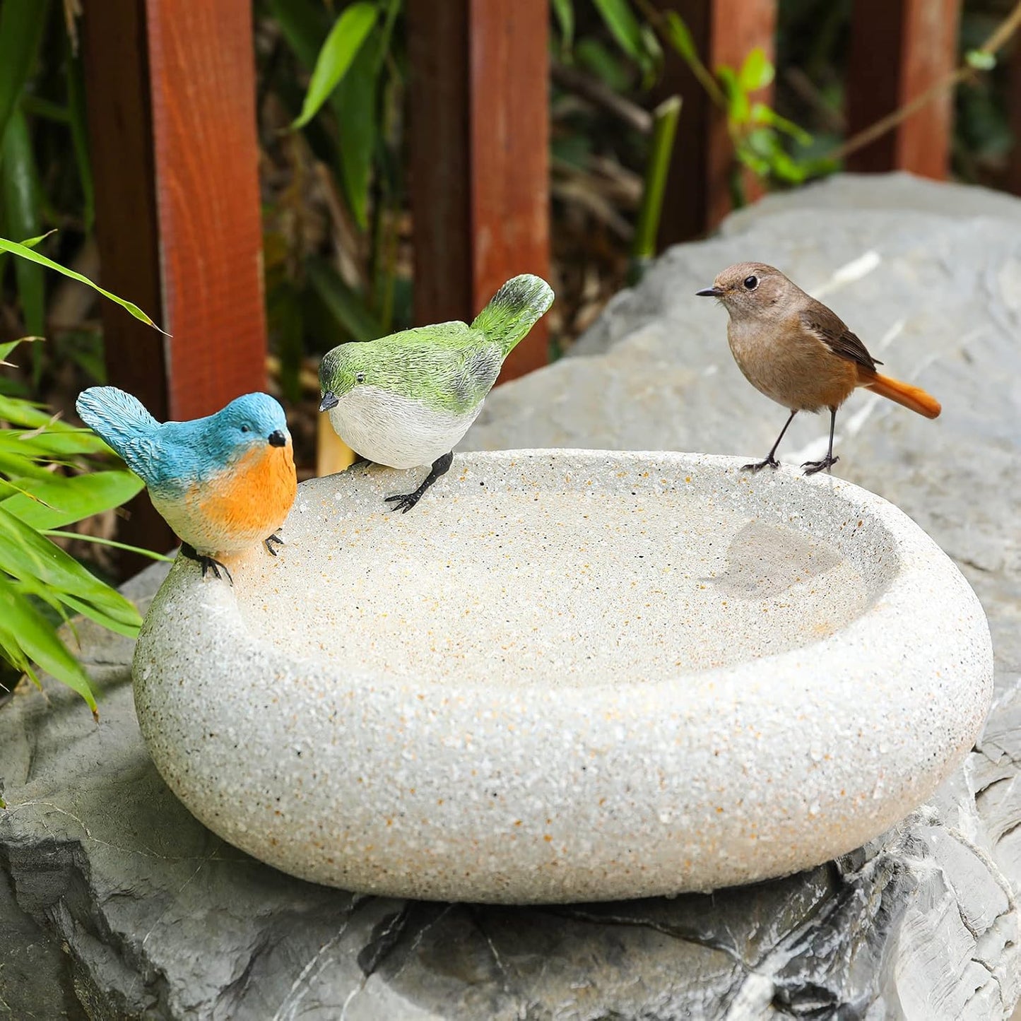 MUMTOP Bird Baths for Outdoors, Antique Outdoor Garden Bird Bath Resin Birdbath Bowl with Cute Birds Ornament for Outside Yard Table Decor