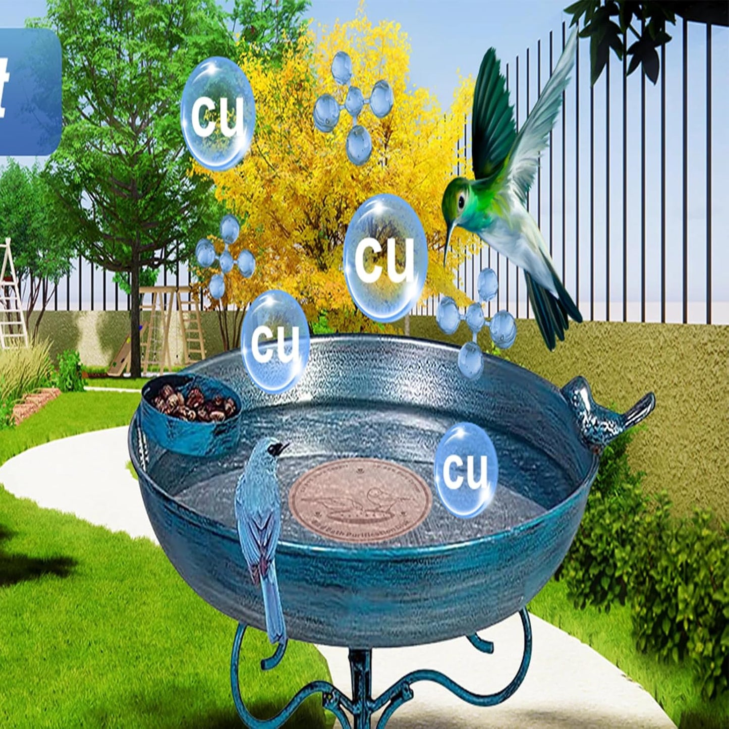 2-Pack 99.99% Pure Copper Bird Bath Purification Disk,Copper Disc with Stable Triple-Point Support,Fits All Outdoor Bird Baths(Round)
