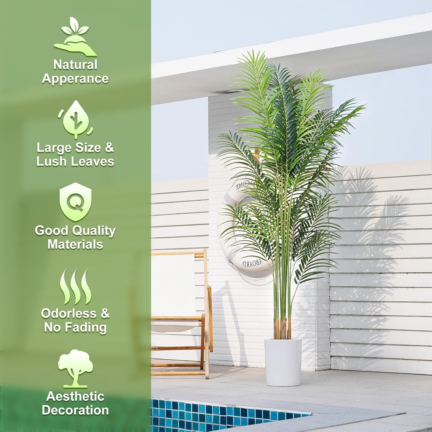 Artificial Palm Tree 7.2Ft Tall Fake Potted Plant Faux Silk Green Floor Decorative Large Artificial Plants Indoor for Office Home Living Room Outdoor Decor