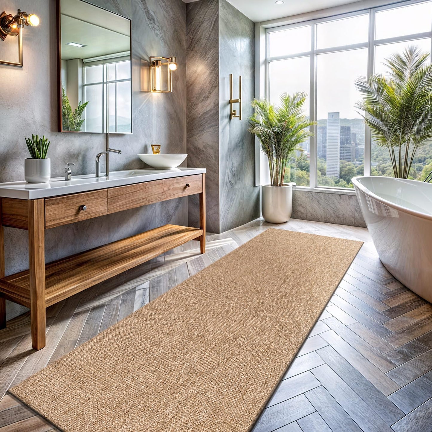 Washable Easy Jute Rug 2x7, Indoor Outdoor Runner Rugs, Natural Color Farmhouse Area Rugs for Living Room, Kitchen Rug High Traffic Area, Easy to Clean Solid Boho Woven Design Carpet (2 X 7 Natural)