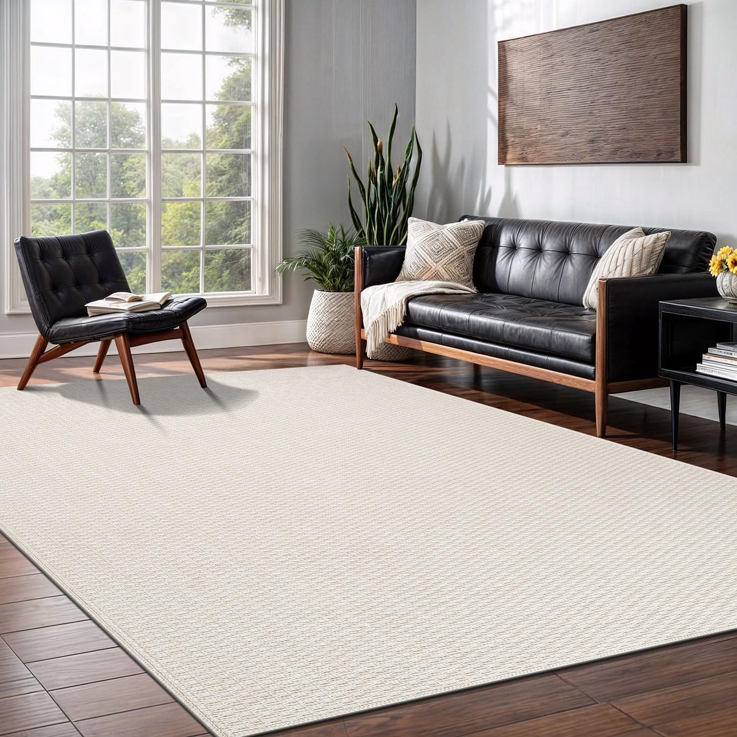 Easy Jute Rug 4x6 Indoor Outdoor Natural Rugs Solid Fiber Rug Woven Area Rug Boho Easy Clean Inside Carpet for Living Room Bedroom Dining Room Hallway or Outdoor Patio Porch (4 X 6 Bone)