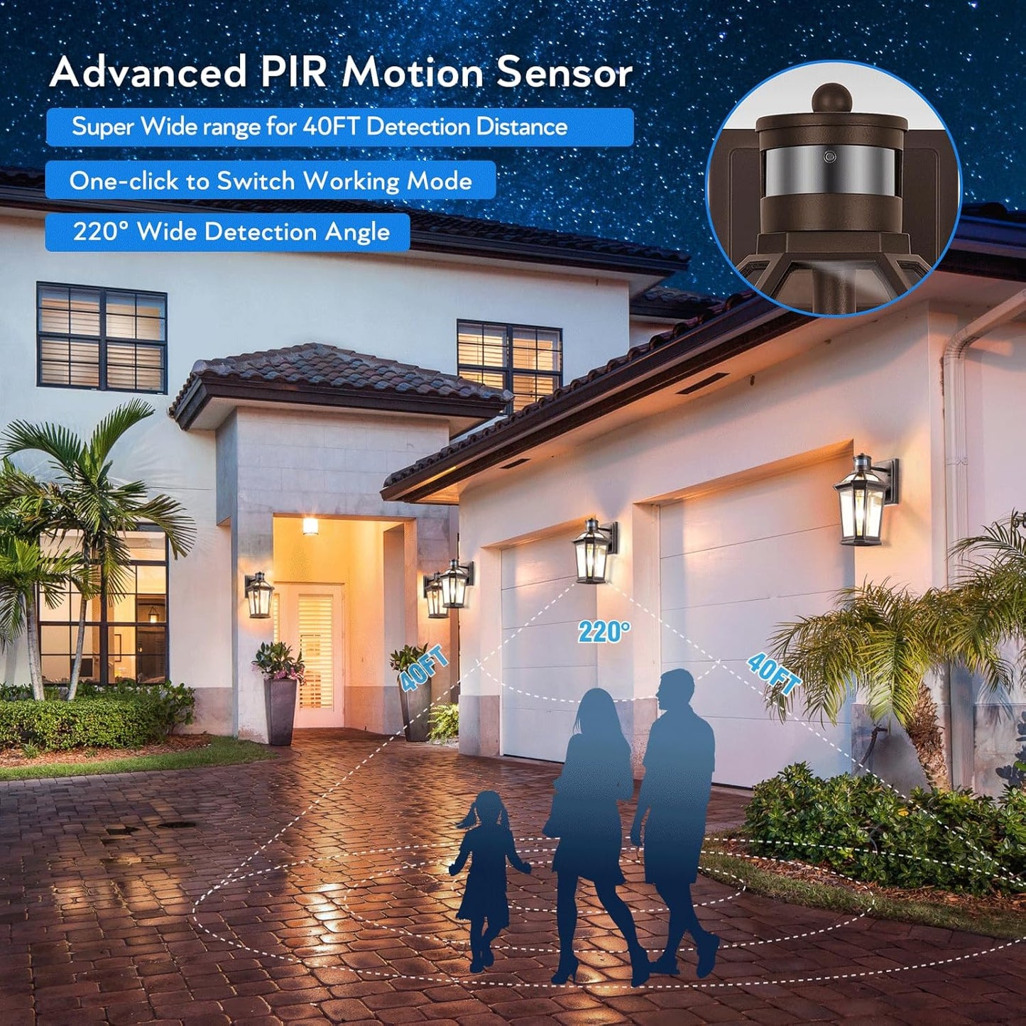 VIANIS Motion Sensor Outdoor Lights, Oil Rubbed Bronze Dusk to Dawn Outdoor Wall Lights Exterior, Waterproof Wall Lantern with Tempered Glass, Modern Outside Wall Sconce for Garage Front Porch, E26