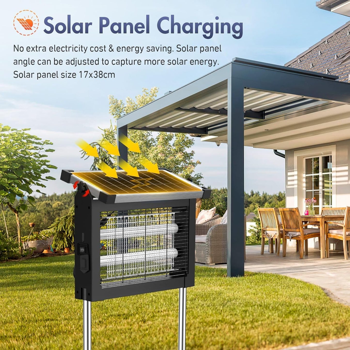 Solar Bug Zapper Outdoor, Jinyeda 4500V Rechargeable Mosquito Zapper 4000mAh Battery, Detachable Solar Panel, Waterproof Mosquito Killer, Cordless Fly Insect Zapper for Indoor Patio Garden Camping