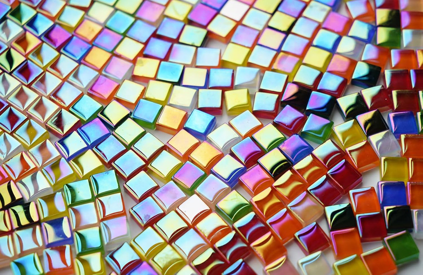 0.66LB Mixed Colors Crystal Glass Tiles, 3/8" Square Mosaic Tiles with Smooth Edges, 335pcs Small Stained Glass Pieces Great for DIY Mosaic Crafts, Home Decor