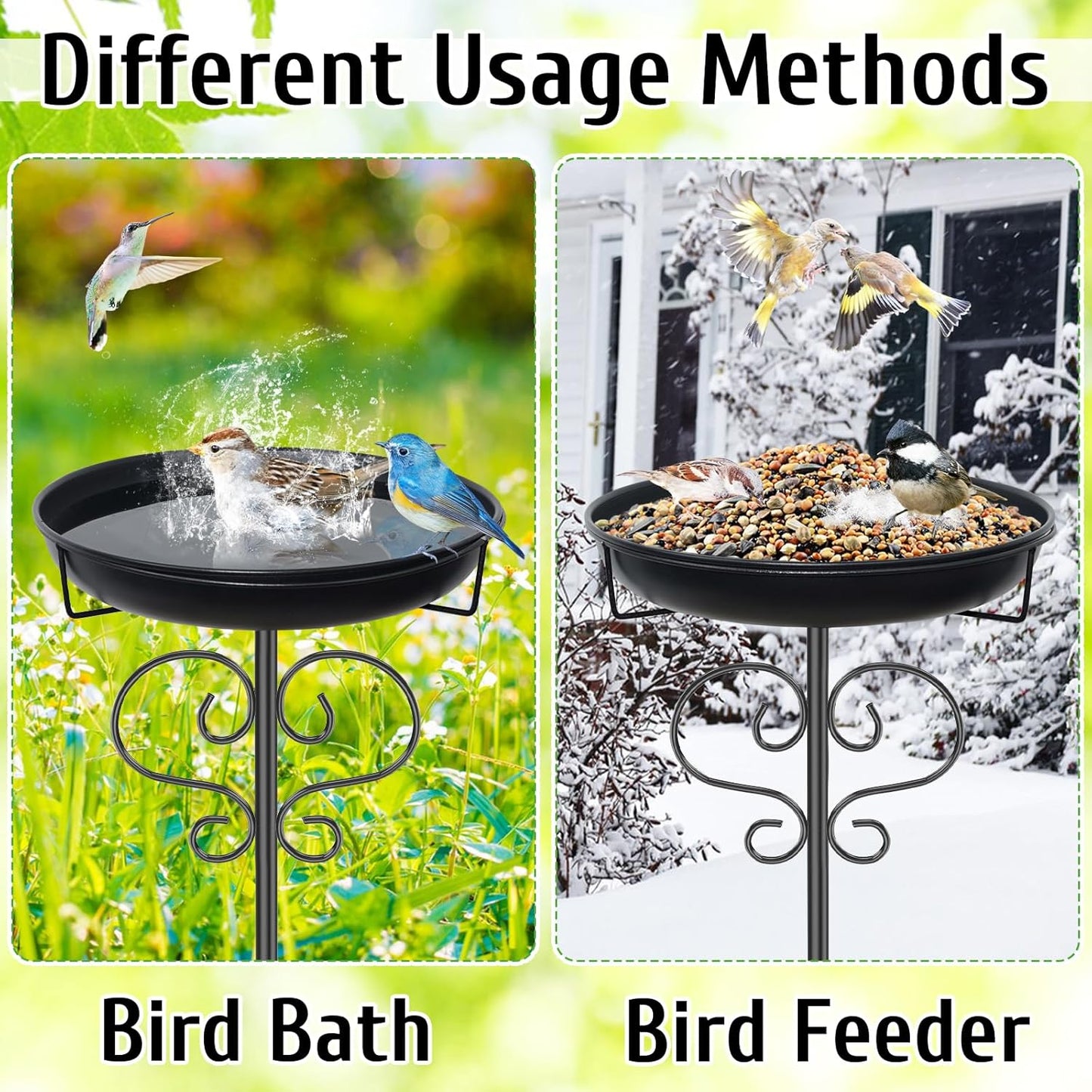 40In Bird Baths for Outdoors, Metal Birdbath Birdfeeder with Heavy Duty 5 Prong Stake, Vintage Detachable Bird Bath Water Feeder Bowl for Garden Yard Lawn Decor Black