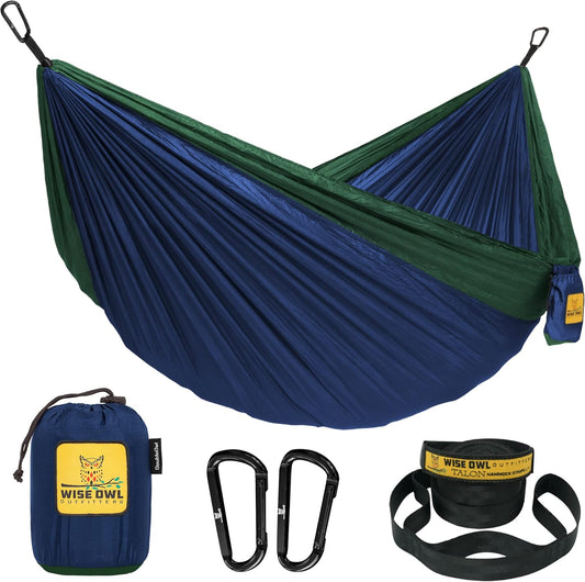 Wise Owl Outfitters Camping Hammock – 500lbs Portable Hammock with Tree Straps - Travel, Backpacking, Hiking, Outdoors Camping Gear - Single or Double