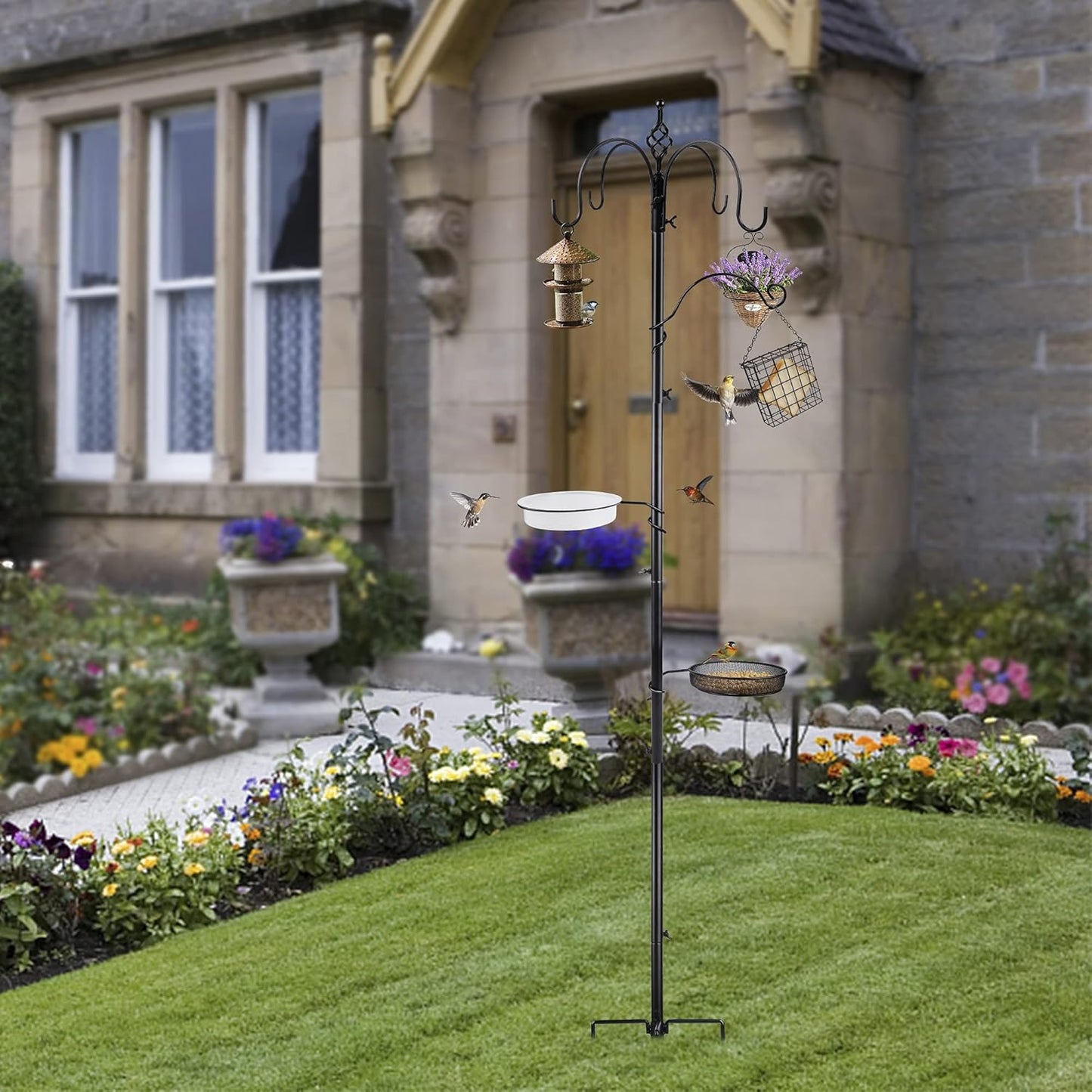 yosager Premium Bird Feeding Station Kit, 77" x 19" Birds Feeder Pole, Deluxe Multi Feeder Hanging Kit with Metal Suet and Bird Bath for Wild Birds Watching, Birdfeeder and Planter Hanger