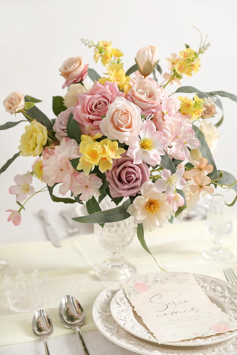 Artificial Flowers Combo for DIY Centerpieces Arrangements Wedding Bouquets Centerpieces Arrangements Party Baby Shower Home Decorations (Yellow Pink)