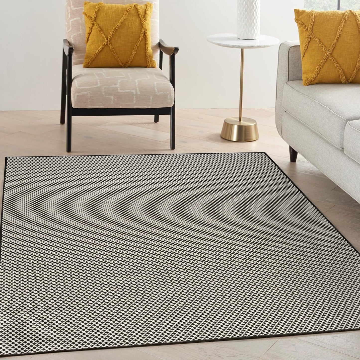 Nourison Home Courtyard Black White 5' x 7' Area Rug - Easy Clean, Non Shedding, Bed Room, Living Room, Dining Room, Kitchen (5' x 7')